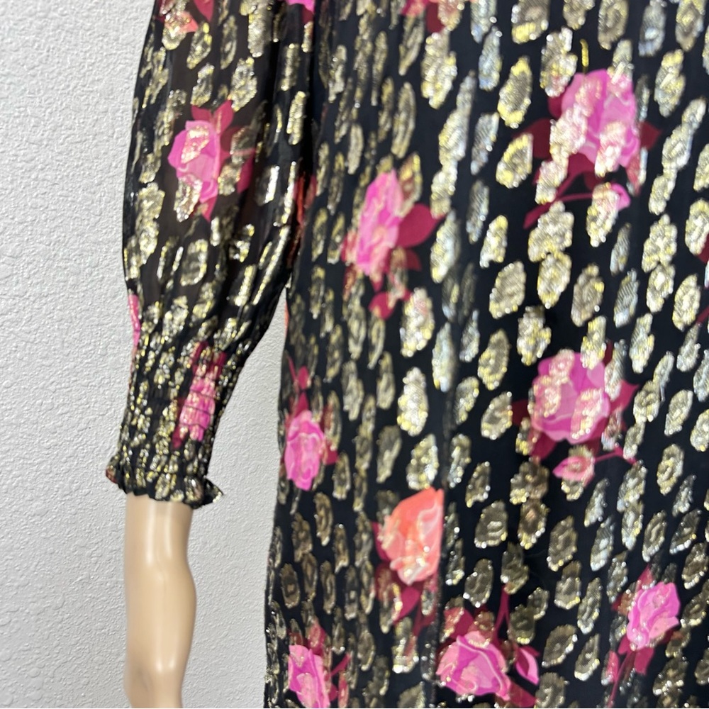 Kate Spade mini dress metallic black Rose Garden retro cottage Fairy coquette - Picture 4 of 13